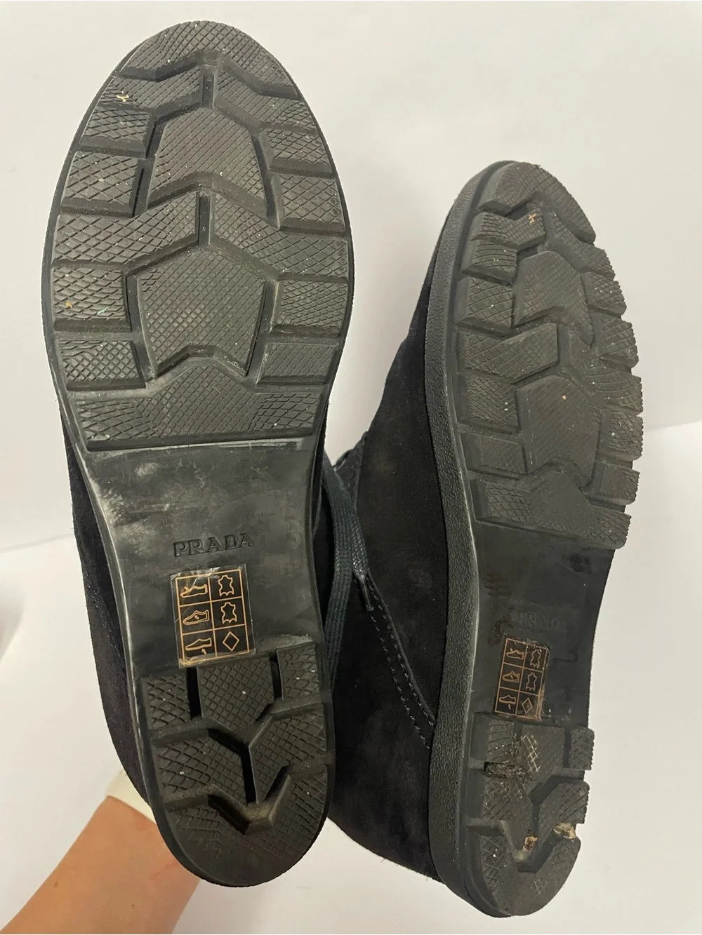 Prada sport Black Suede Wedge Ankle Boots - Women's Lace-Up Bootie 40